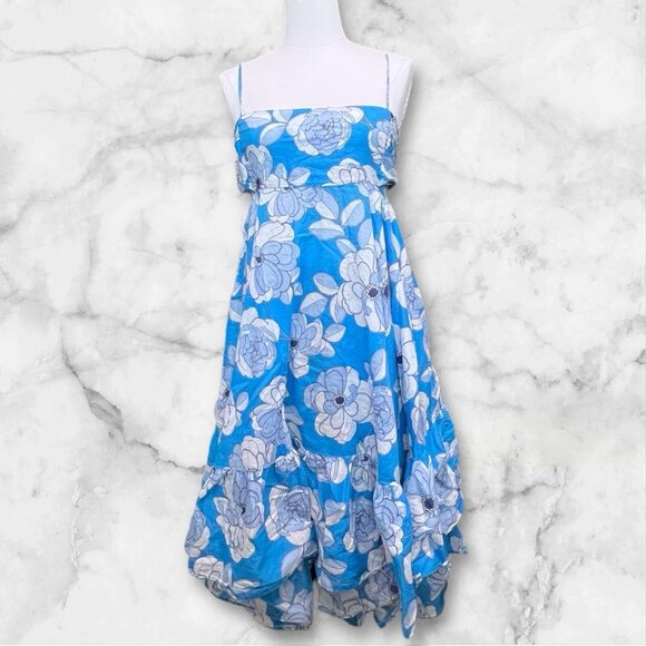 J Crew Dress Women’s Small Convertible Beach Sundress Blue Floral Peony Tie Back - Picture 1 of 14